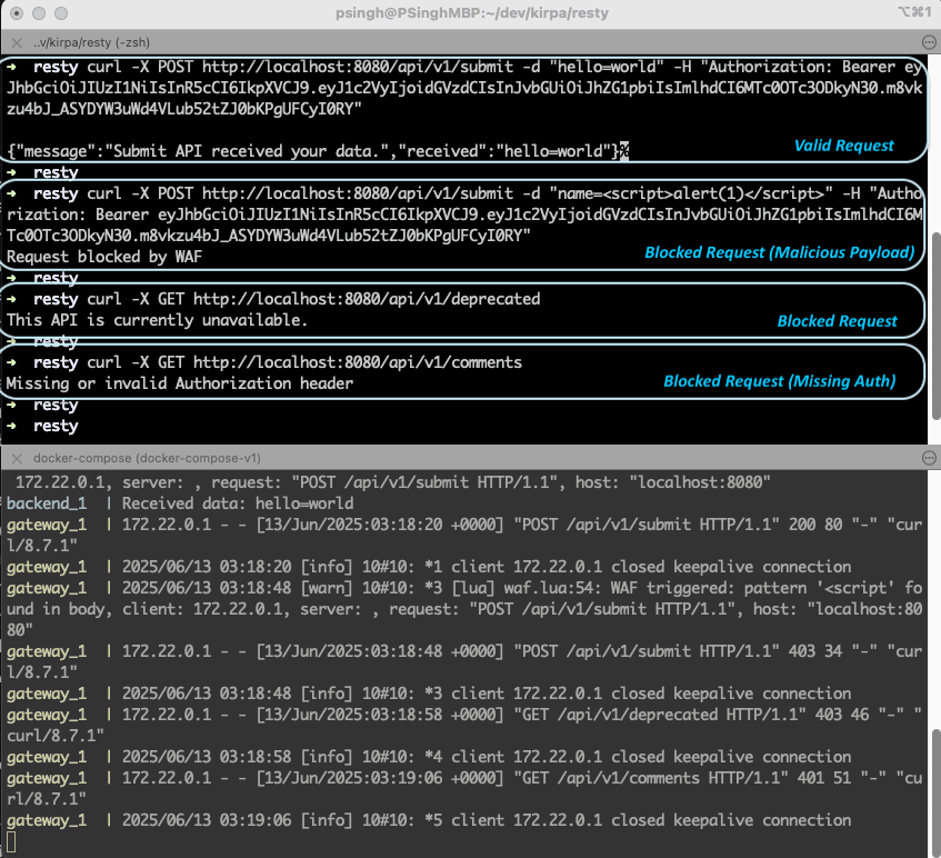 Output from my local running WAF